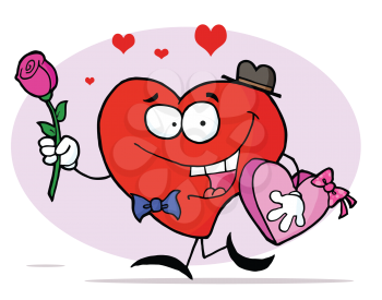 Royalty Free Clipart Image of a Heart With Candies and a Rose