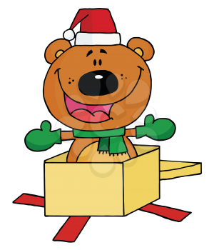 Royalty Free Clipart Image of a Bear in a Christmas Boxq