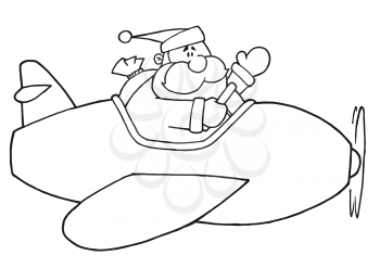 Royalty Free Clipart Image of Santa In A Plane
