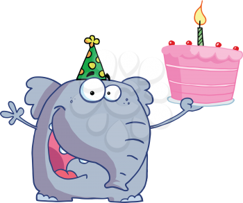 Royalty Free Clipart Image of an Elephant Celebrating a Birthday