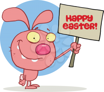 Royalty Free Clipart Image of an Easter Bunny Holding a Sign