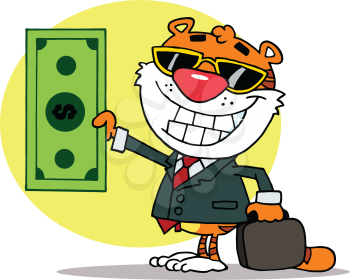 Royalty Free Clipart Image of a Tiger With Money