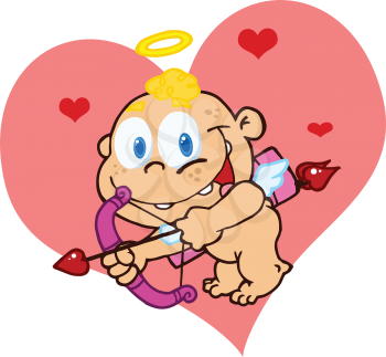 Royalty Free Clipart Image of a Cute Cupid With a Bow and Arrow