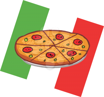 Royalty Free Clipart Image of a Pizza on an Italian Flag