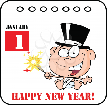 Royalty Free Clipart Image of a Baby New Year Calendar Page