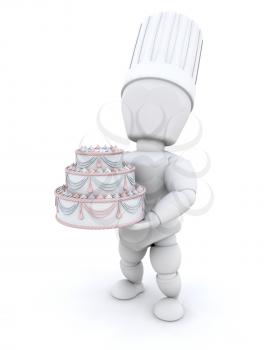 3d render of a chef with a birthday cake