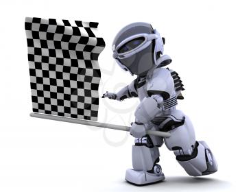 3D render of a Robot waving chequered flag