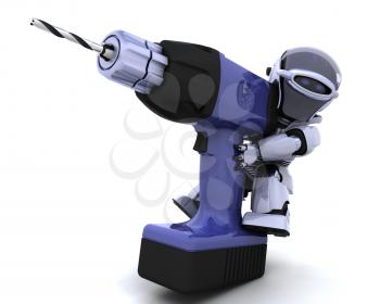 3D render of a robot  with drill