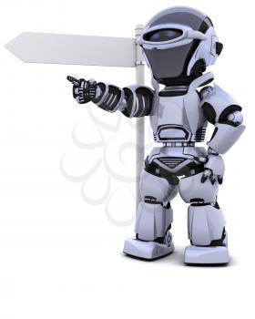 3D render of a robot at a signpost