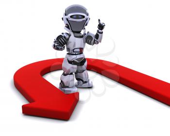 3D render of a robot with u-turn arrow