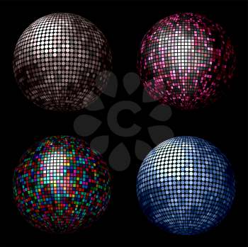 Various different coloured disco balls
