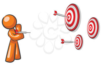 Royalty Free Clipart Image of a Man Firing Darts at Boards