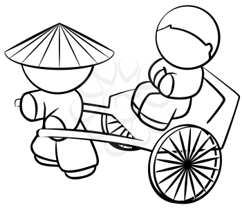 Royalty Free Clipart Image of Chinaman Pulling a Cart