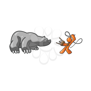 An orange man taming a bear. The bear was created as a stock market symbol.