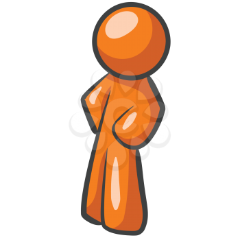An orange man standing up sideways in a typically ordinary fashion. 