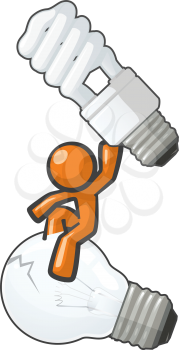 Orange Man switching to the energy saver bulb.
