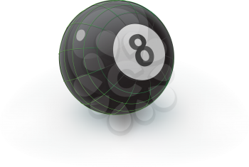 A vector illustration of an eight ball with green lines of geometry to simulate 3d.