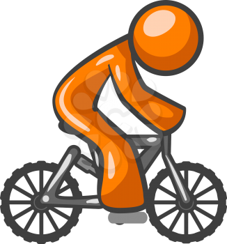 An orange man riding a mountain bike, side view, for generic purposes.