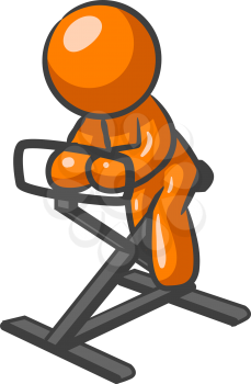 Orange Man on a work out bike, peddling.
