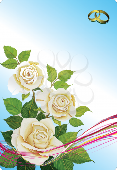 Royalty Free Clipart Image of a Wedding Background With Roses at the Bottom Corner and Intersecting Bands in the Top
