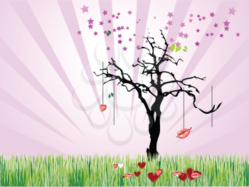 Royalty Free Clipart Image of a Tree With Hearts and Lips