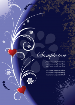 Royalty Free Clipart Image of a Purple Background With Hearts and Flowers and Space for Text