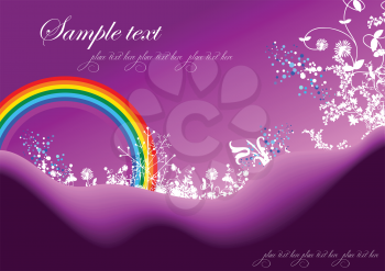 Royalty Free Clipart Image of a Purple Background With a Rainbow
