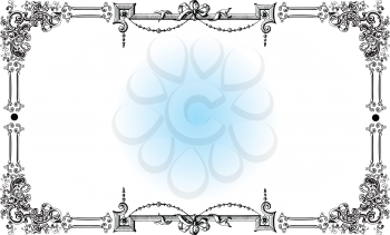 Royalty Free Clipart Image of a Grey Vintage Frame With a Blue Circle in the Centre