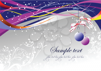 Royalty Free Clipart Image of a Greeting Card With Christmas Ornaments