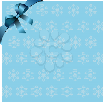 Snowflakes blue background with blue ribbon and bow. Place for copy/text. EPS 10 Vector