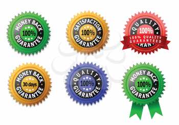Vector labels for satisfaction, quality and money back guaranteed