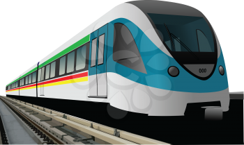 Blue modern speed bullet train vector. Fast suburban, subway, metro, commuter, hovercraft. Technology illustration.