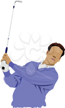 Golfer hitting ball with iron club. Vector illustration