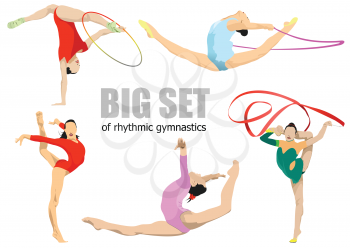 Big set of Rhythmic girl gymnastics. 3d vector illustration