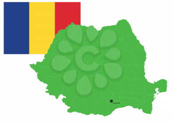 Romanian map and flag, vector illustration set.
