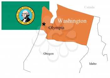State Washington of Usa flag and map, vector illustration