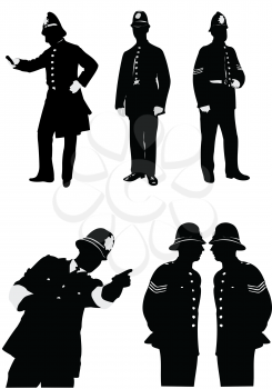 Set of Old London Policemen. Vector B&W illustration
