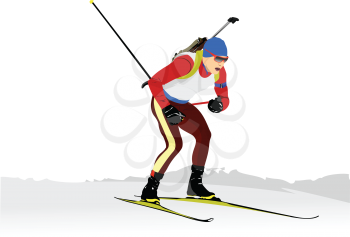 Biathlon runner colored silhouettes. Color  3d illustration