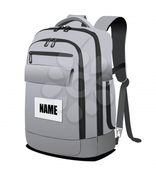 School gray backpack. 3d color vector illustration