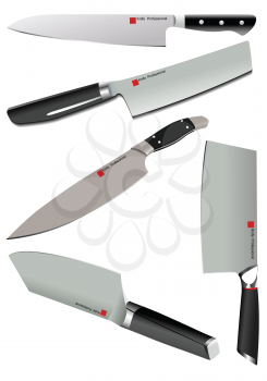 Set of chef's knifes. 3d color vector illustration