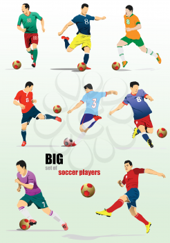  Big set of Football (soccer) players. Colored Vector 3d illustration for designers. 