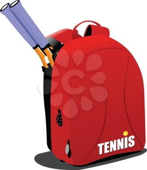 Red  backpack with tennis rockets. 3d color vector illustration