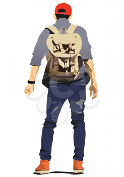 Man with packsack. 3d vector illustration