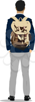 Man with packsack. 3d vector illustration