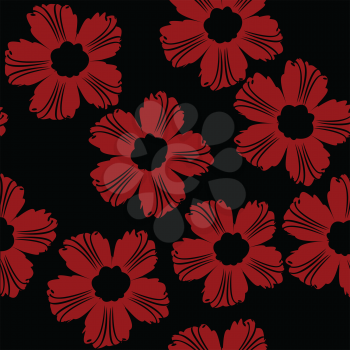 Royalty Free Clipart Image of Red Flowers on a Black Background