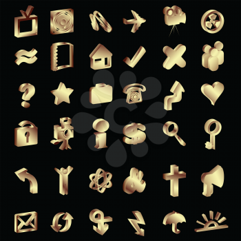 Royalty Free Clipart Image of a Set of Gold Symbols