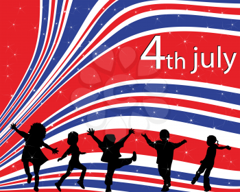Independence day background with children silhouettes