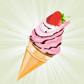Delicious fresh ice cream with strawberry