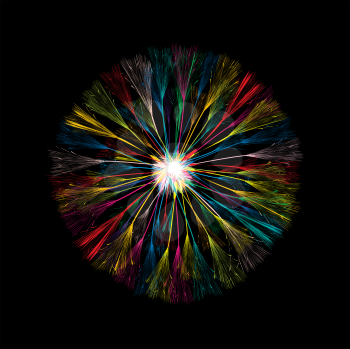 Stylish dandelion icon in colors over black. Abstract art.