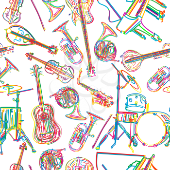 Seamless background with stylized musical instruments